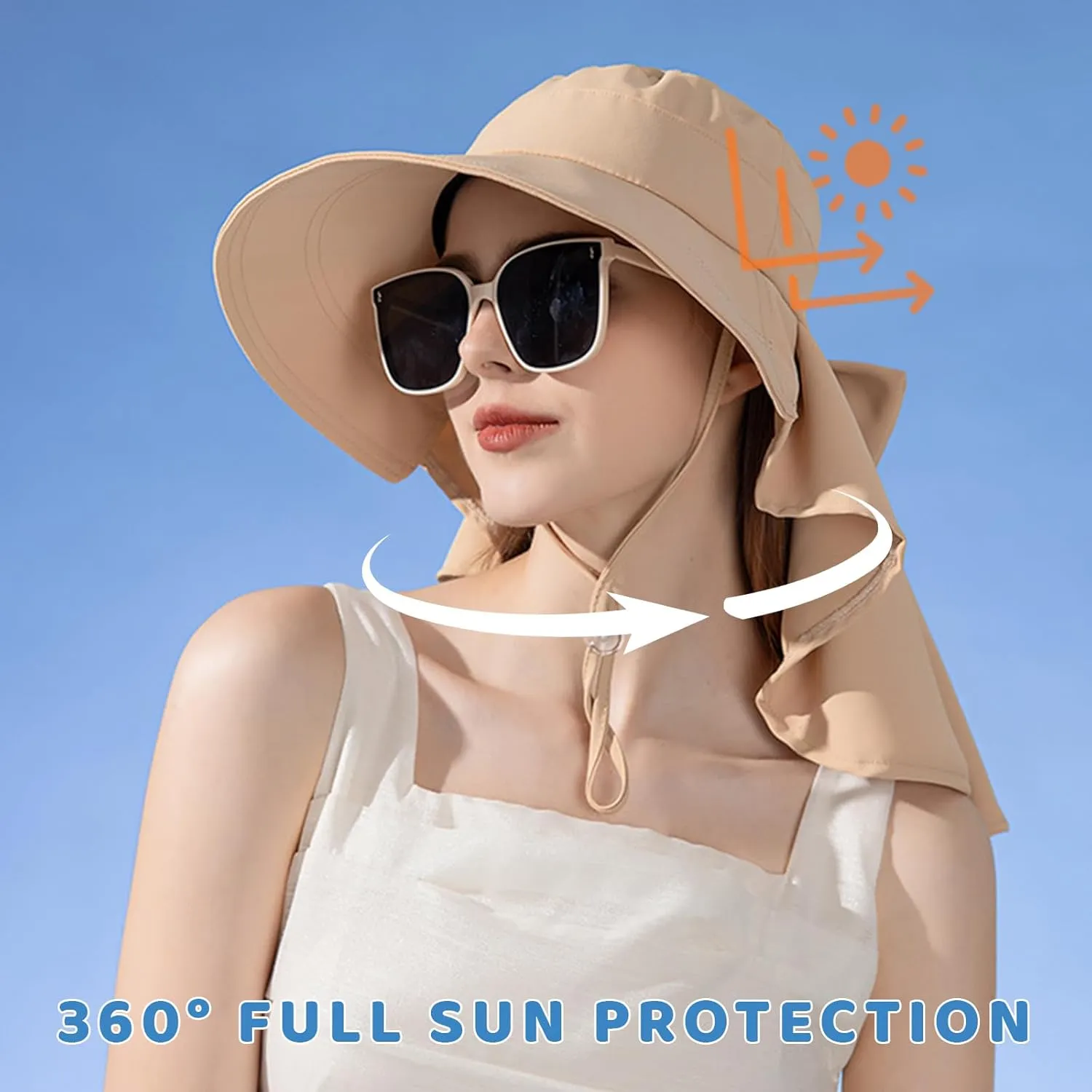 Womens Sun Hat UPF 50  Wide Brim Gardening Hat with Neck Flap