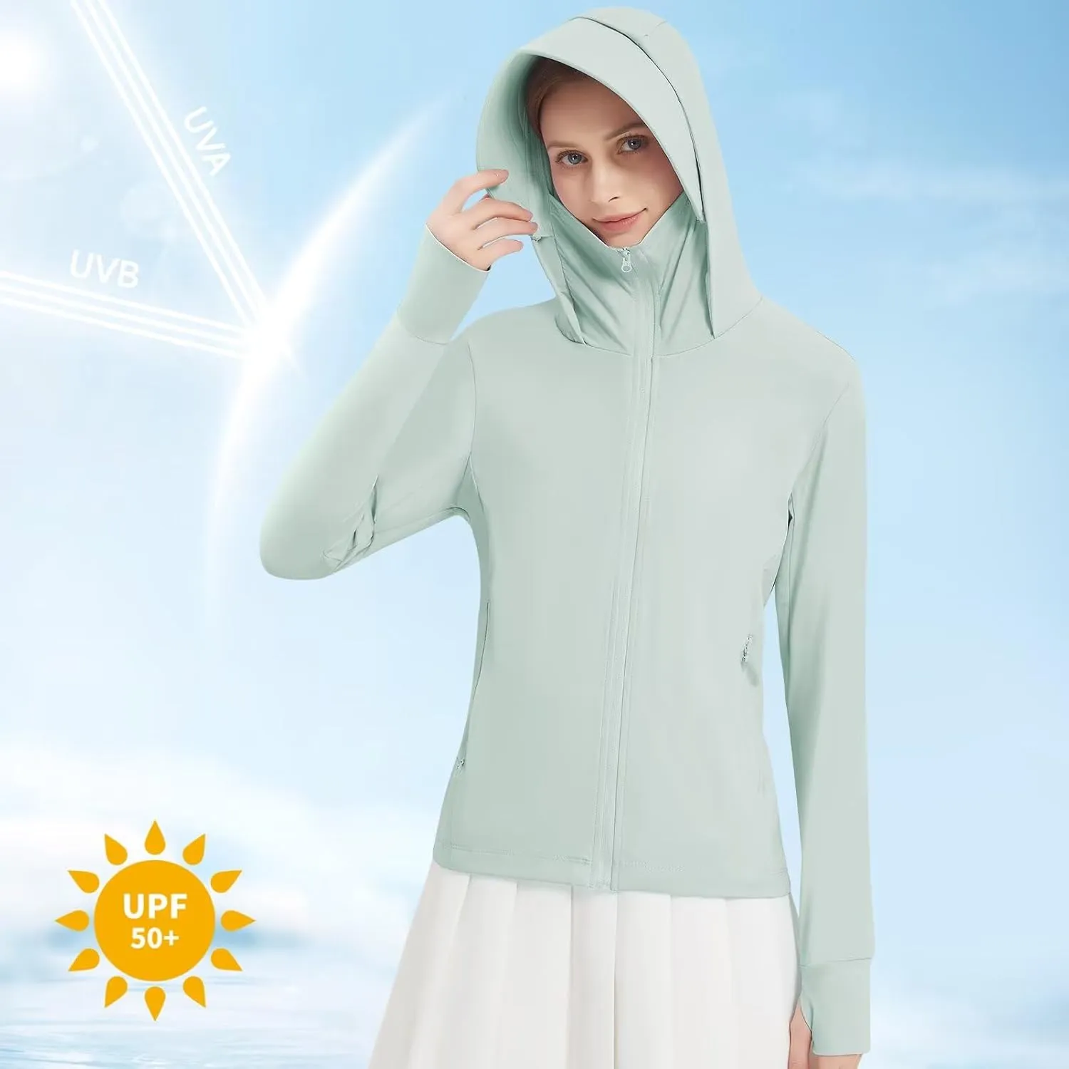 Women's UPF 50  Sun Protection Jacket Lightweight UV Cooling Hoodie Long Sleeve Summer Clothing for Outdoor Hiking