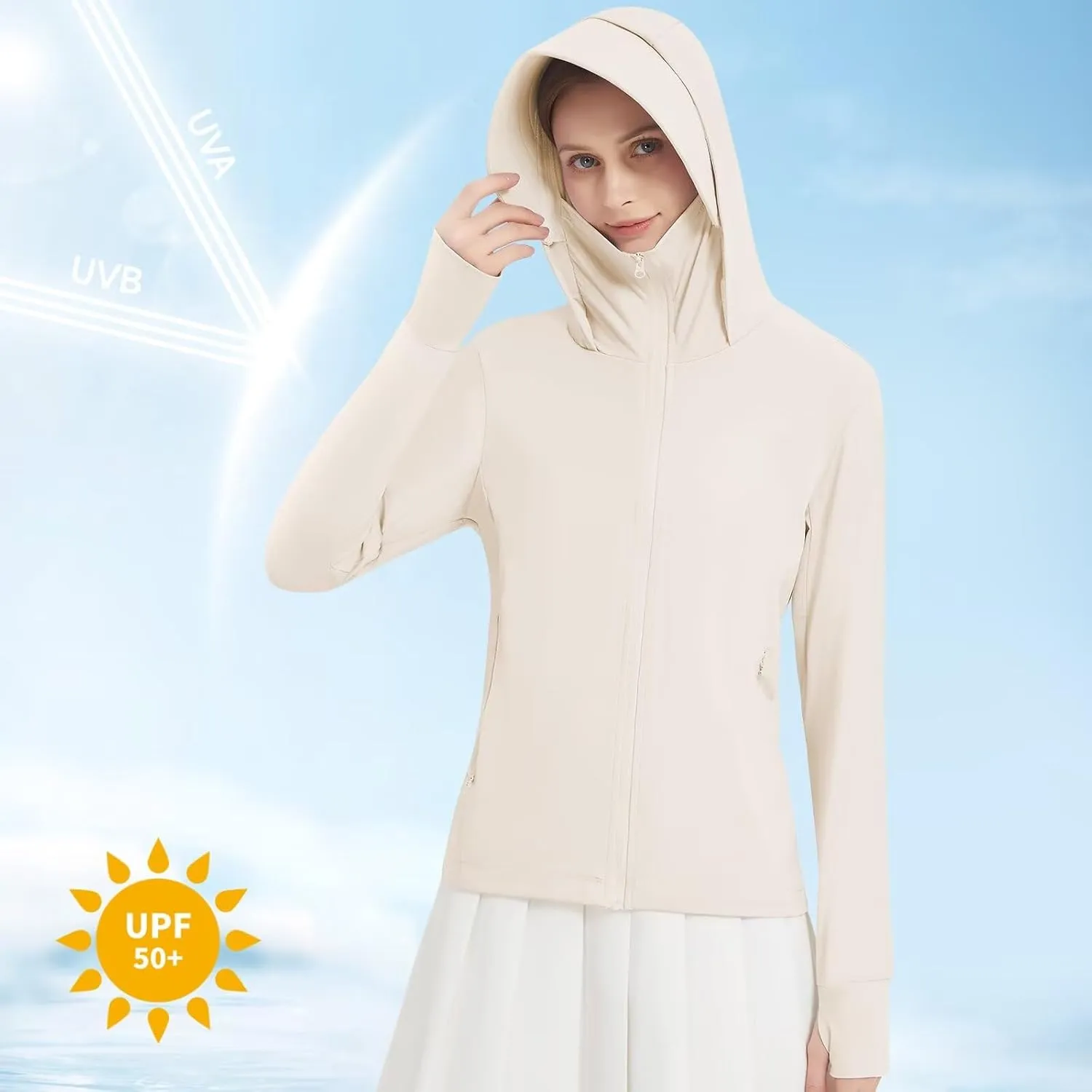Women's UPF 50  Sun Protection Jacket Lightweight UV Cooling Hoodie Long Sleeve Summer Clothing for Outdoor Hiking