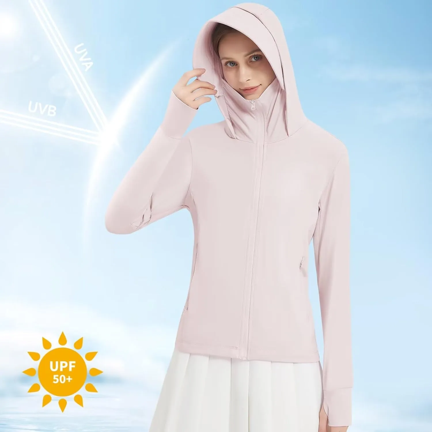 Women's UPF 50  Sun Protection Jacket Lightweight UV Cooling Hoodie Long Sleeve Summer Clothing for Outdoor Hiking