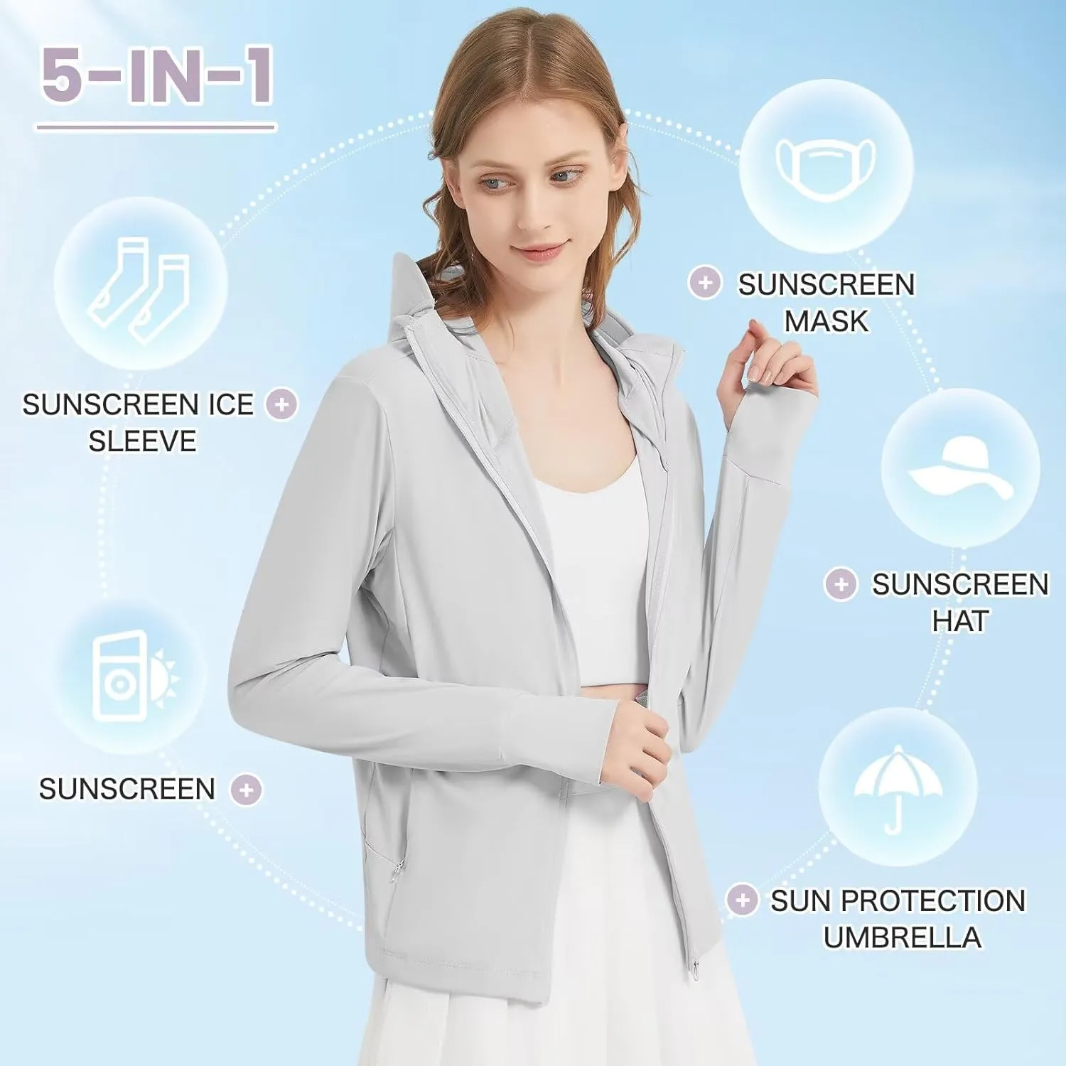Women's UPF 50  Sun Protection Jacket Lightweight UV Cooling Hoodie Long Sleeve Summer Clothing for Outdoor Hiking
