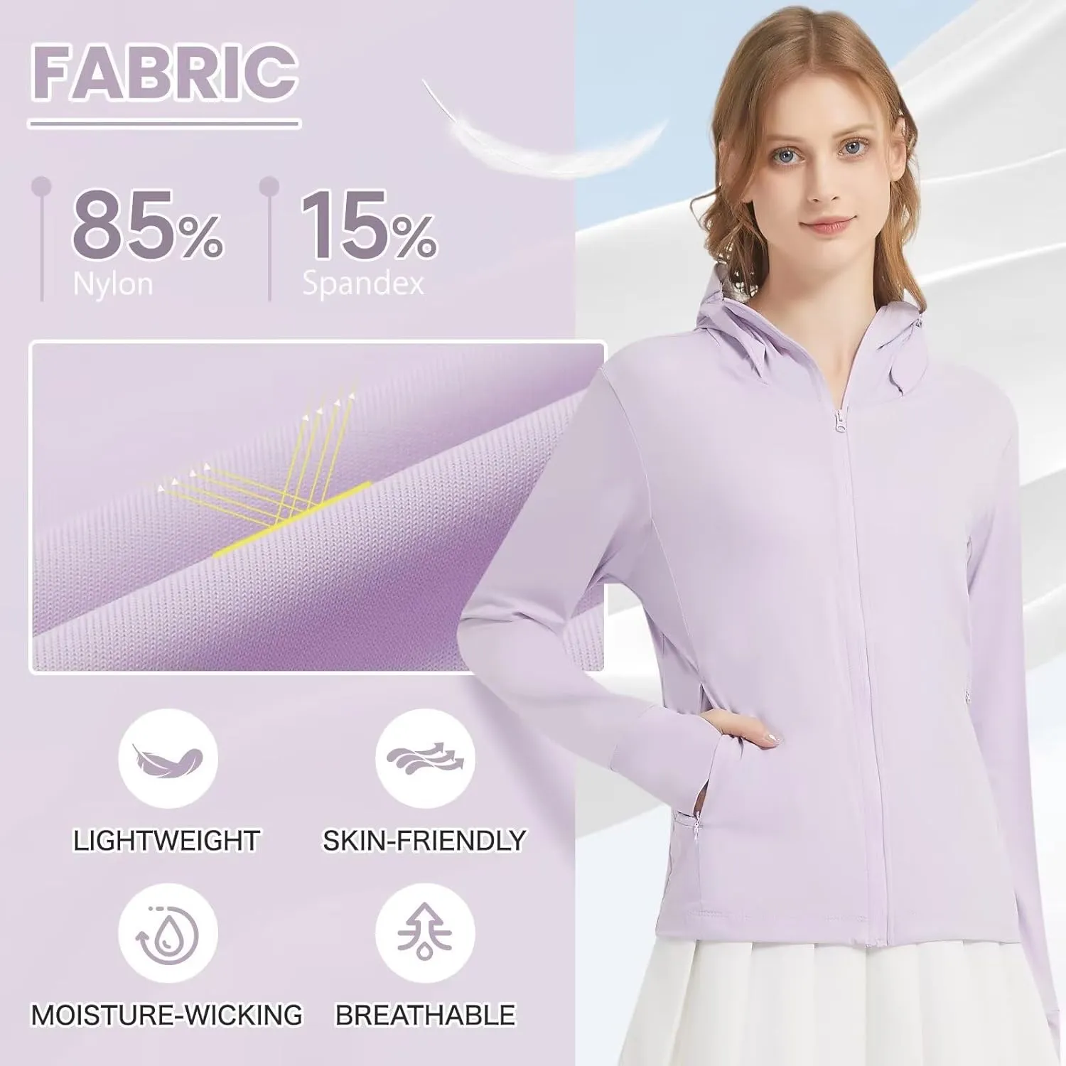 Women's UPF 50  Sun Protection Jacket Lightweight UV Cooling Hoodie Long Sleeve Summer Clothing for Outdoor Hiking