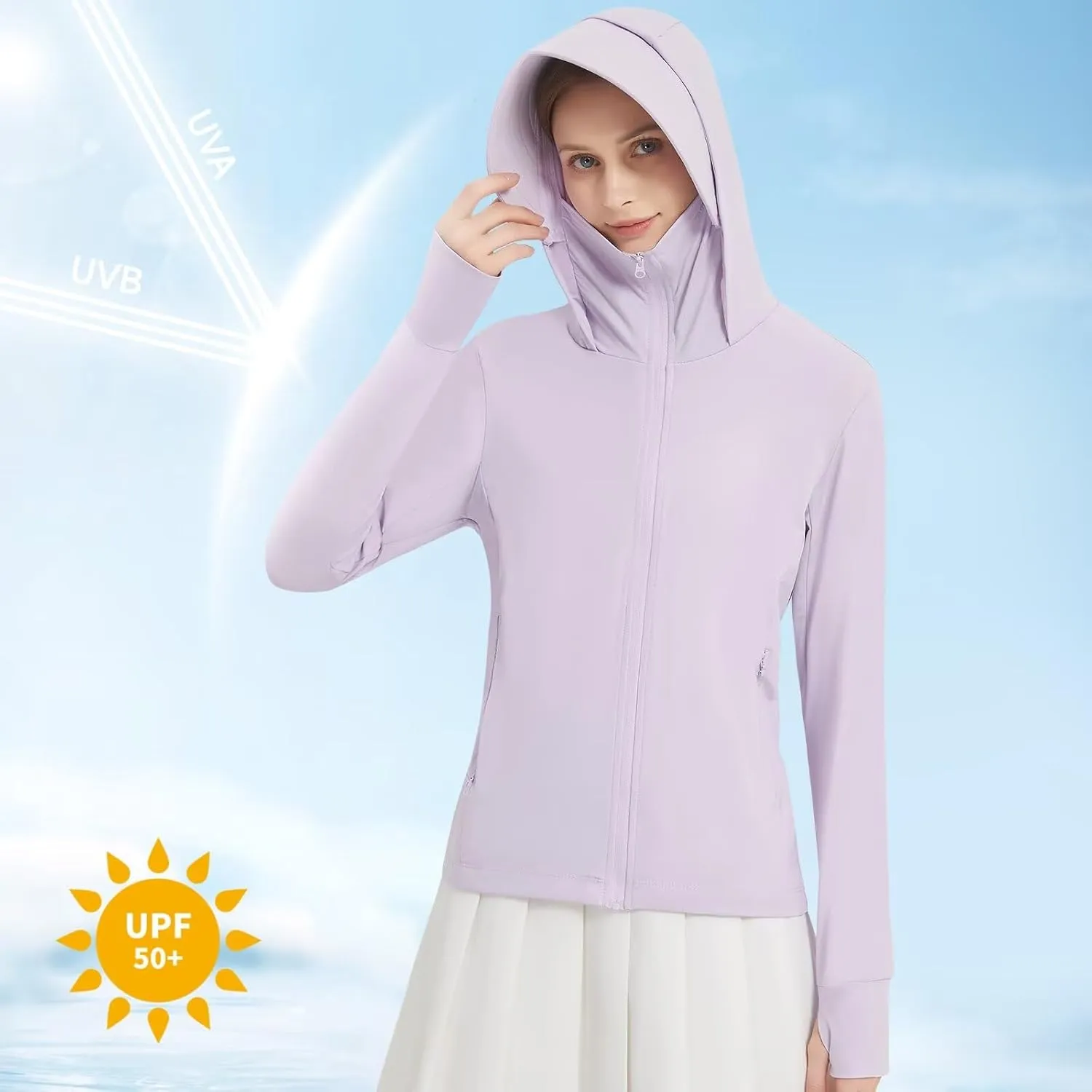 Women's UPF 50  Sun Protection Jacket Lightweight UV Cooling Hoodie Long Sleeve Summer Clothing for Outdoor Hiking