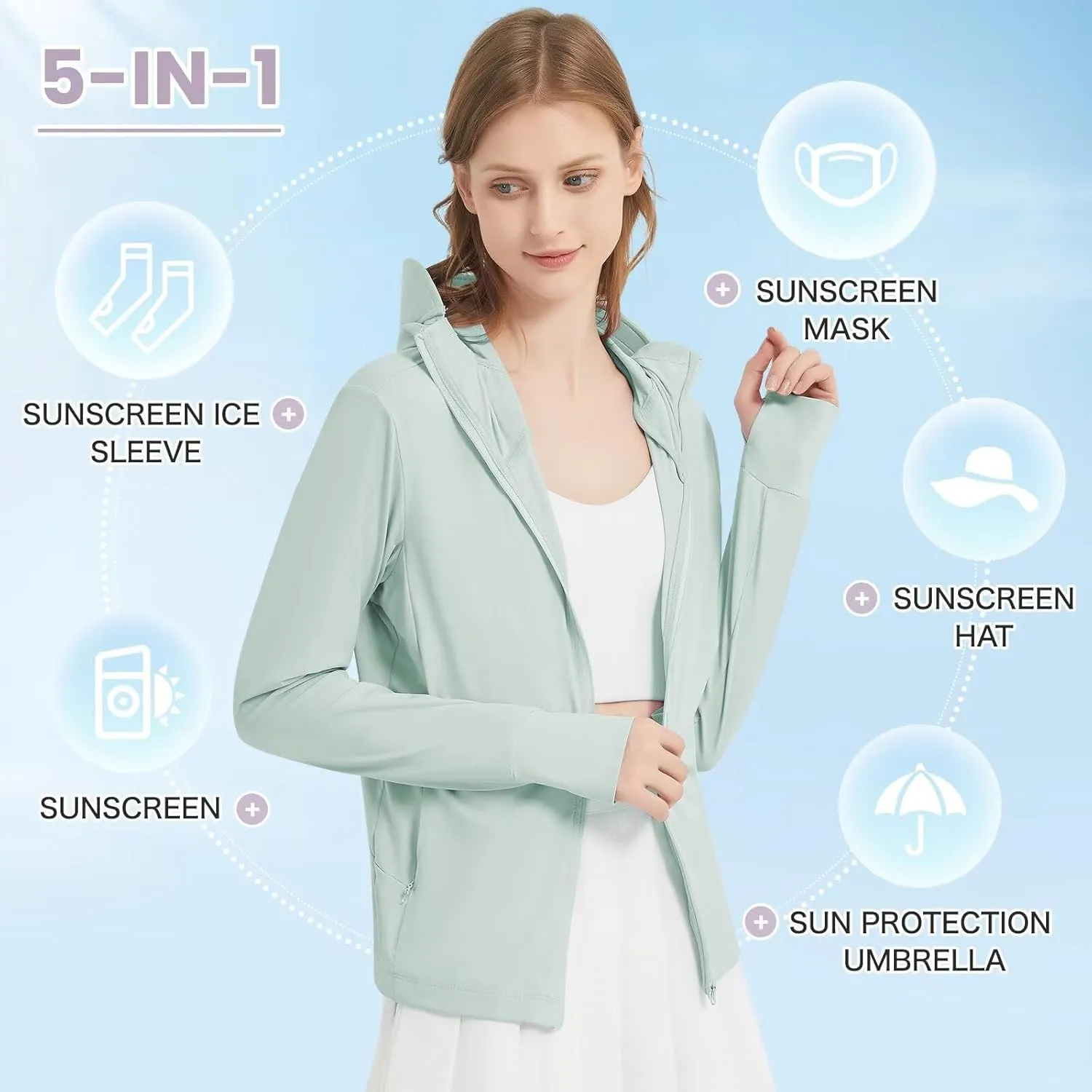 Women's UPF 50  Sun Protection Jacket Lightweight UV Cooling Hoodie Long Sleeve Summer Clothing for Outdoor Hiking