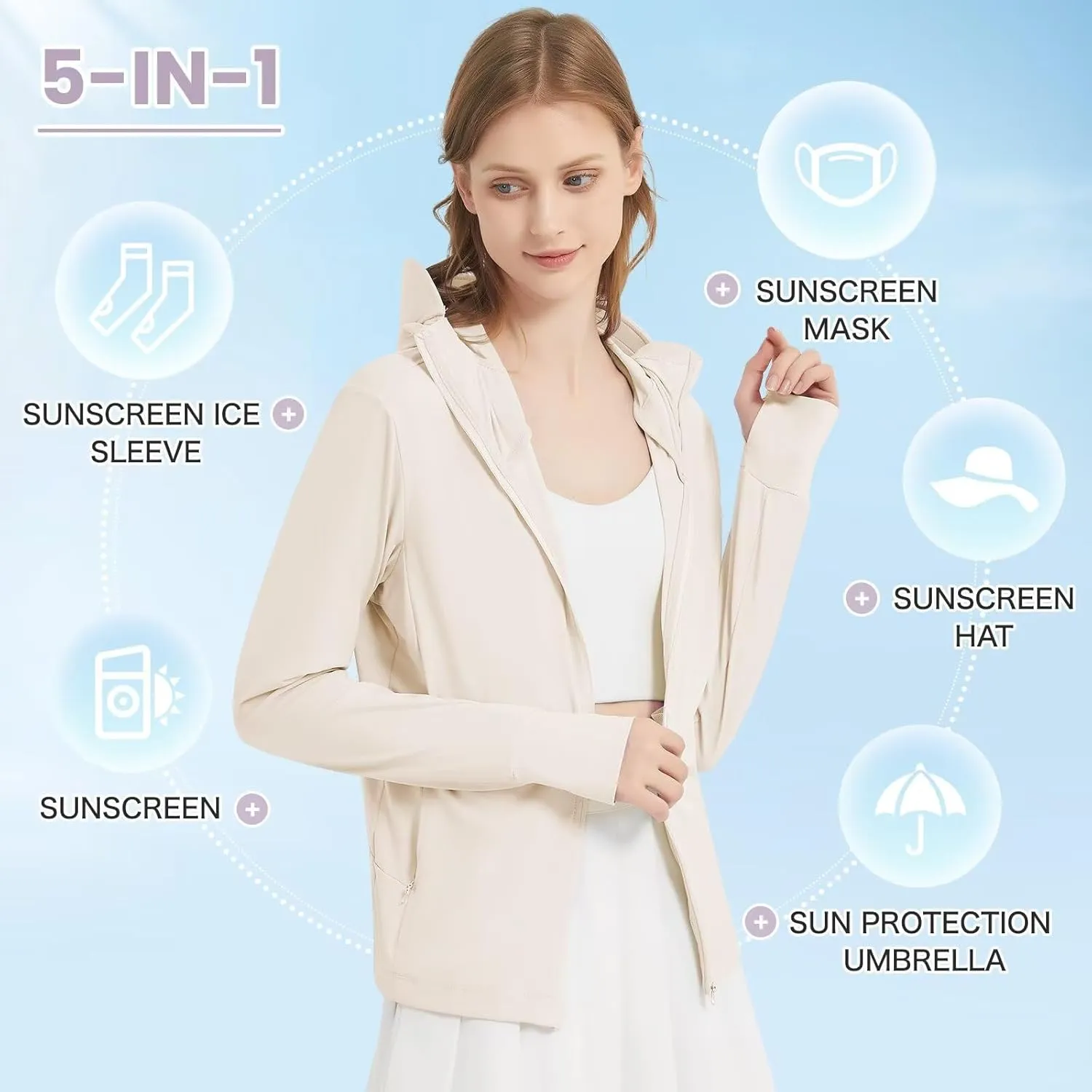 Women's UPF 50  Sun Protection Jacket Lightweight UV Cooling Hoodie Long Sleeve Summer Clothing for Outdoor Hiking