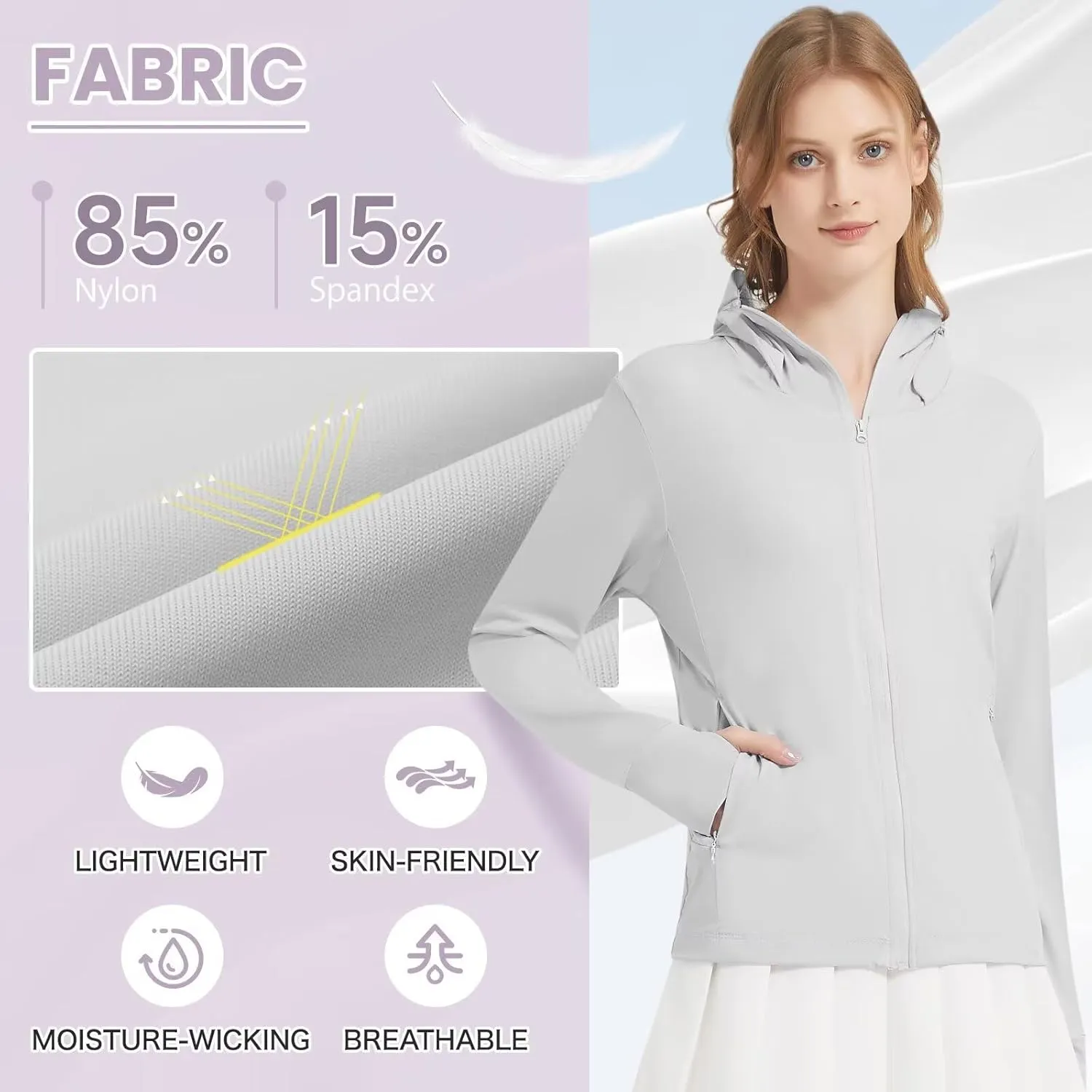 Women's UPF 50  Sun Protection Jacket Lightweight UV Cooling Hoodie Long Sleeve Summer Clothing for Outdoor Hiking