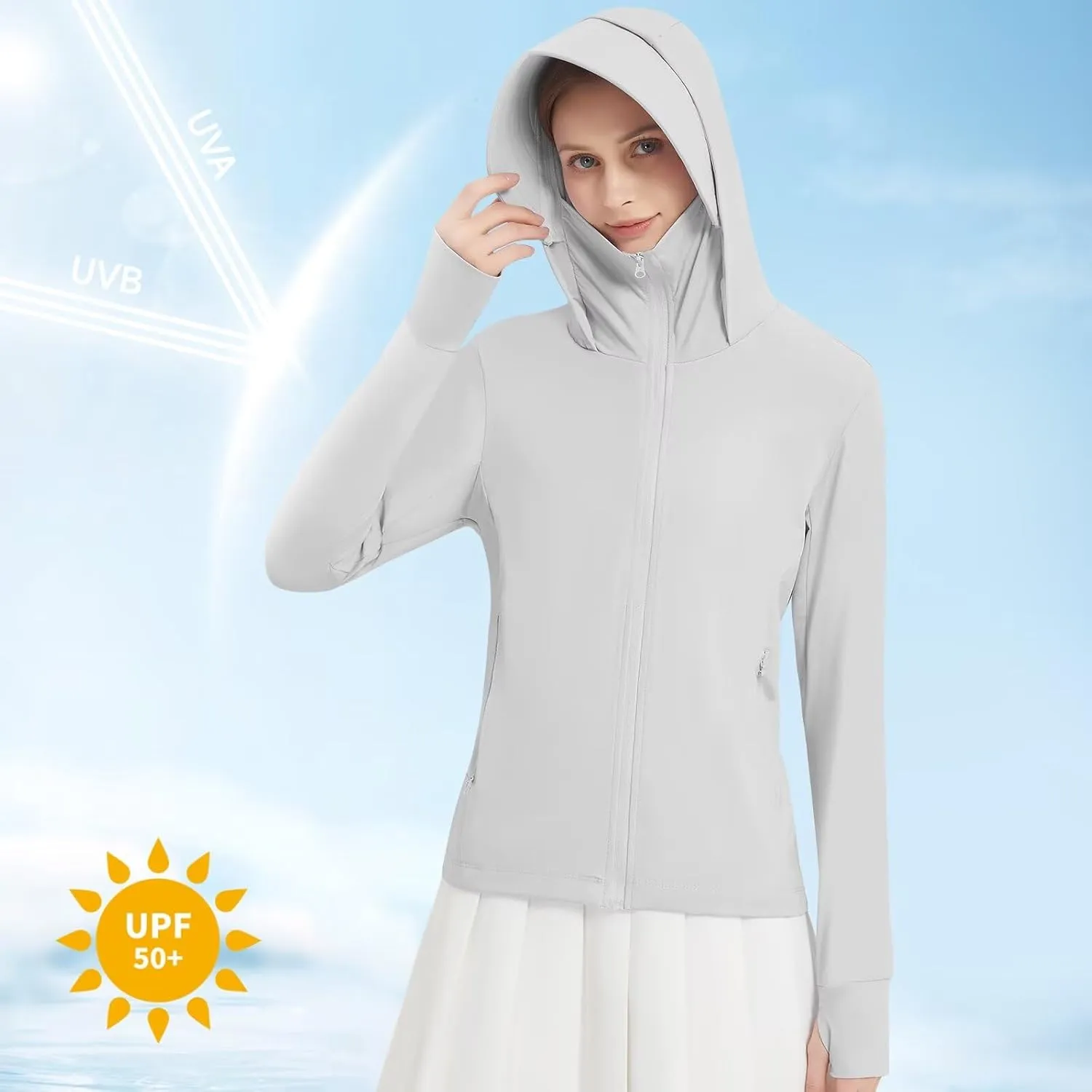 Women's UPF 50  Sun Protection Jacket Lightweight UV Cooling Hoodie Long Sleeve Summer Clothing for Outdoor Hiking