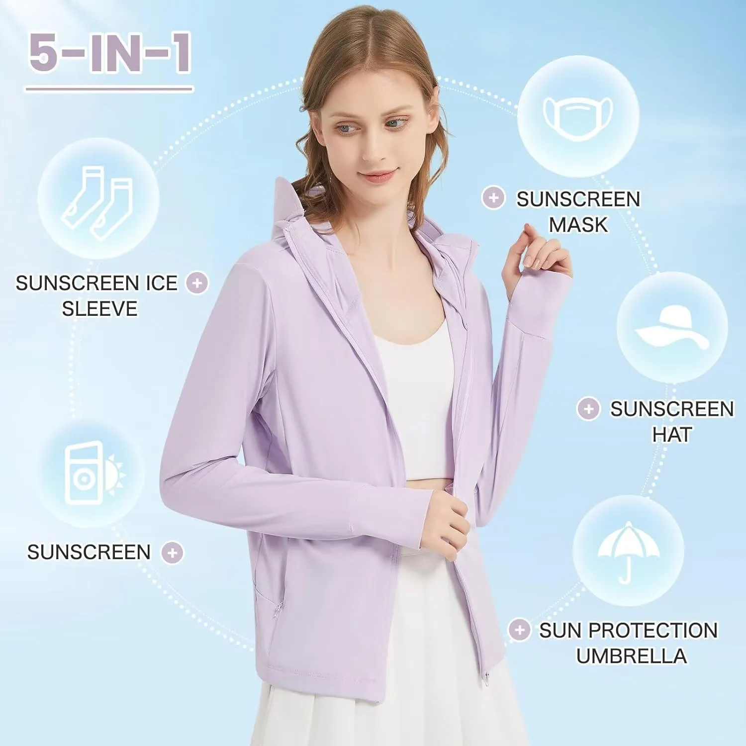 Women's UPF 50  Sun Protection Jacket Lightweight UV Cooling Hoodie Long Sleeve Summer Clothing for Outdoor Hiking