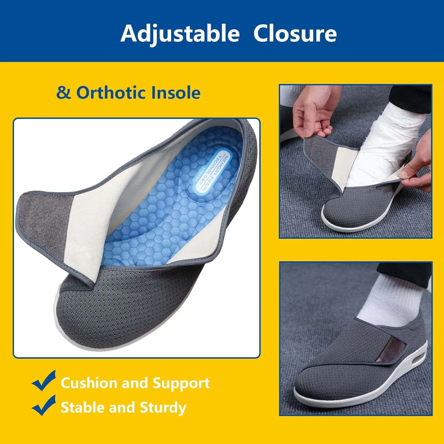 Women's Walking Shoes with Arch Support,Orthopedic Lightweight Comfy Casual Slippers for Elderly Swollen Feet Arthritis Recovery Men 10.5/Women 11.5