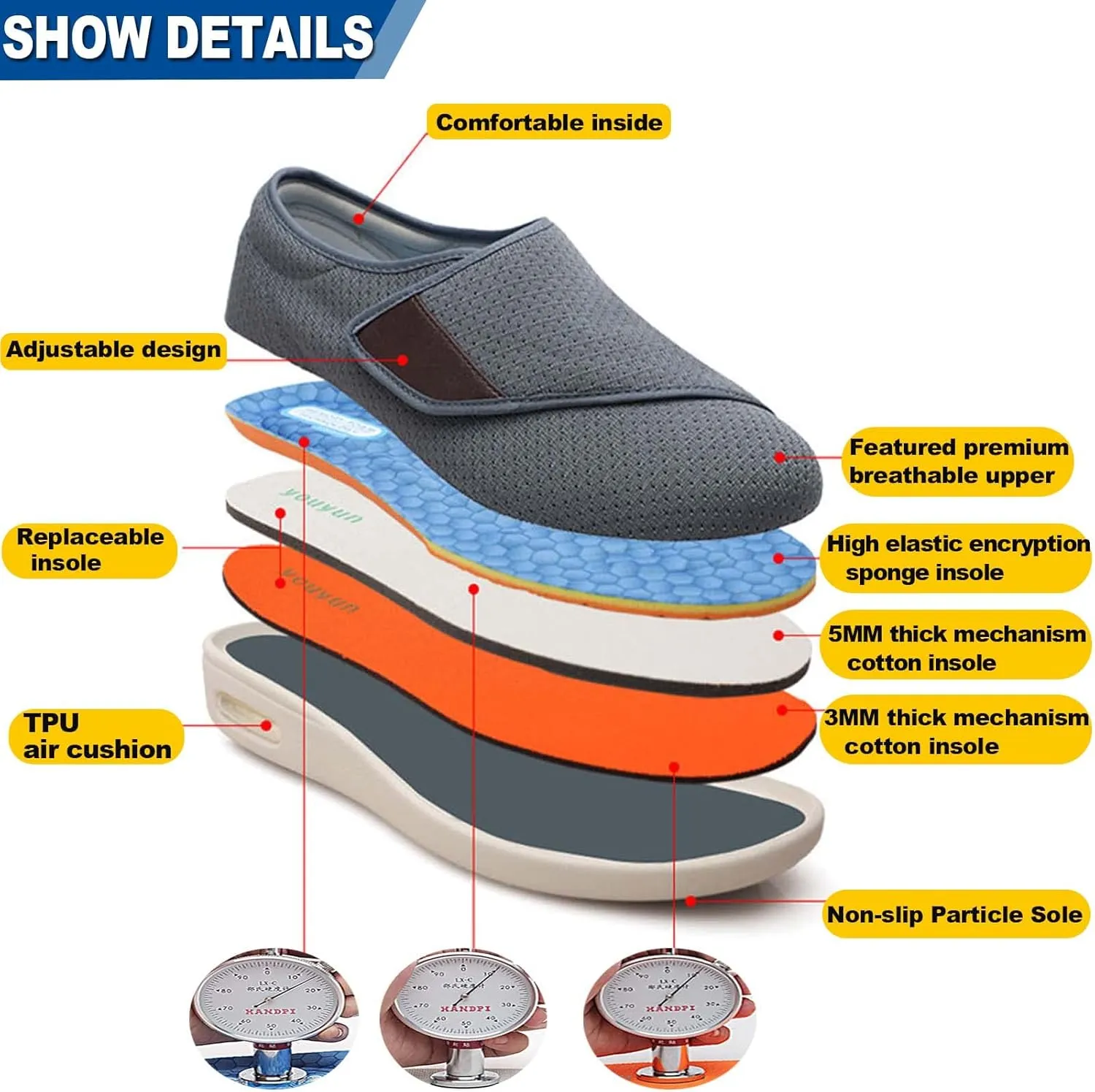 Women's Walking Shoes with Arch Support,Orthopedic Lightweight Comfy Casual Slippers for Elderly Swollen Feet Arthritis Recovery Men 10.5/Women 11.5