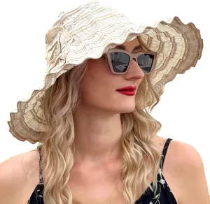 Womens Wide Brim Sun Hat Travel Foldable Vintage Summer Beach UV Hats