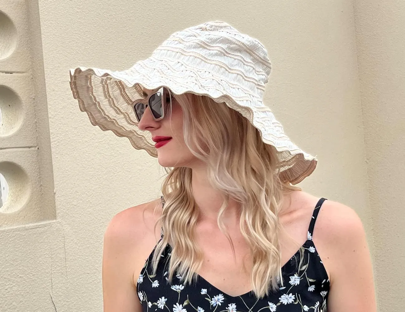 Womens Wide Brim Sun Hat Travel Foldable Vintage Summer Beach UV Hats
