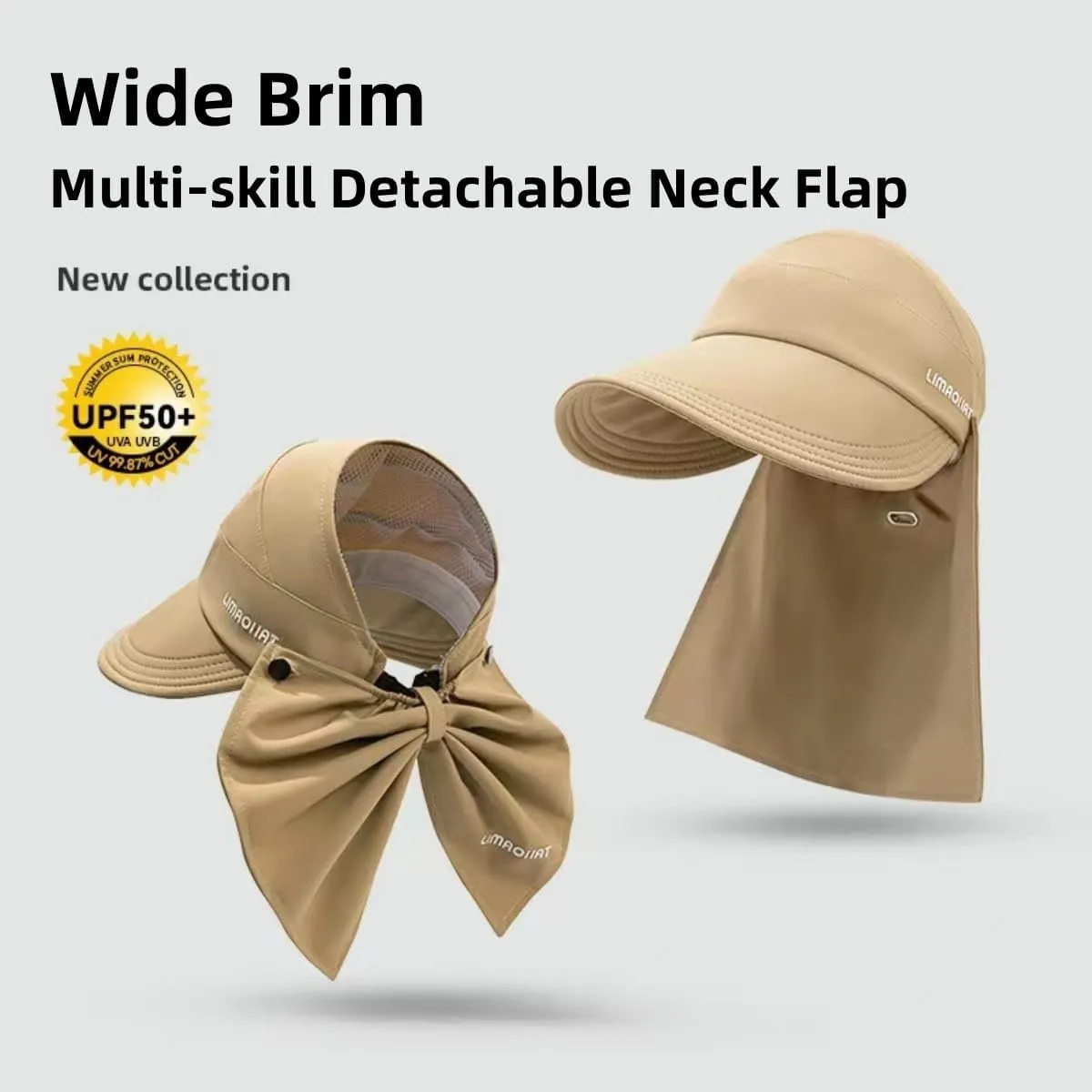 Womens Wide Brim Visor Sun Hat with Neck Flap, Neck Flap can be Turned into a Bag, Outdoor UV Protection Hat Foldable Cap