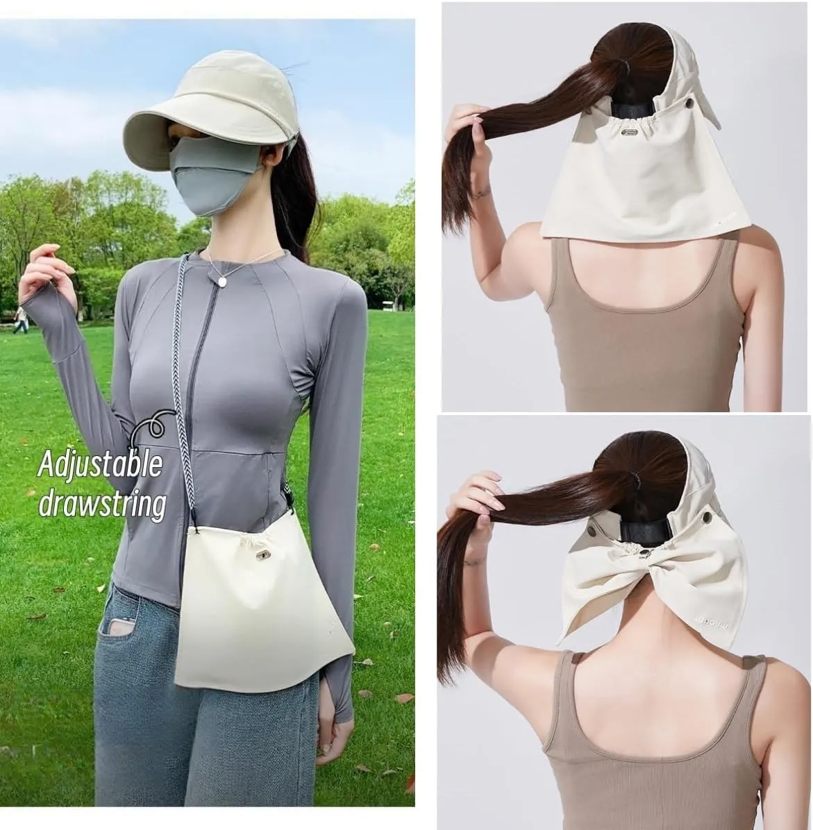 Womens Wide Brim Visor Sun Hat with Neck Flap, Neck Flap can be Turned into a Bag, Outdoor UV Protection Hat Foldable Cap