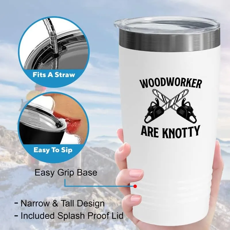 Woodworker White Viking Tumbler 20oz - Woodworker Are Knotty - Woodworking Cabinetmaker Carpenter Hammer Contractor Canvas Supplies Woodturning