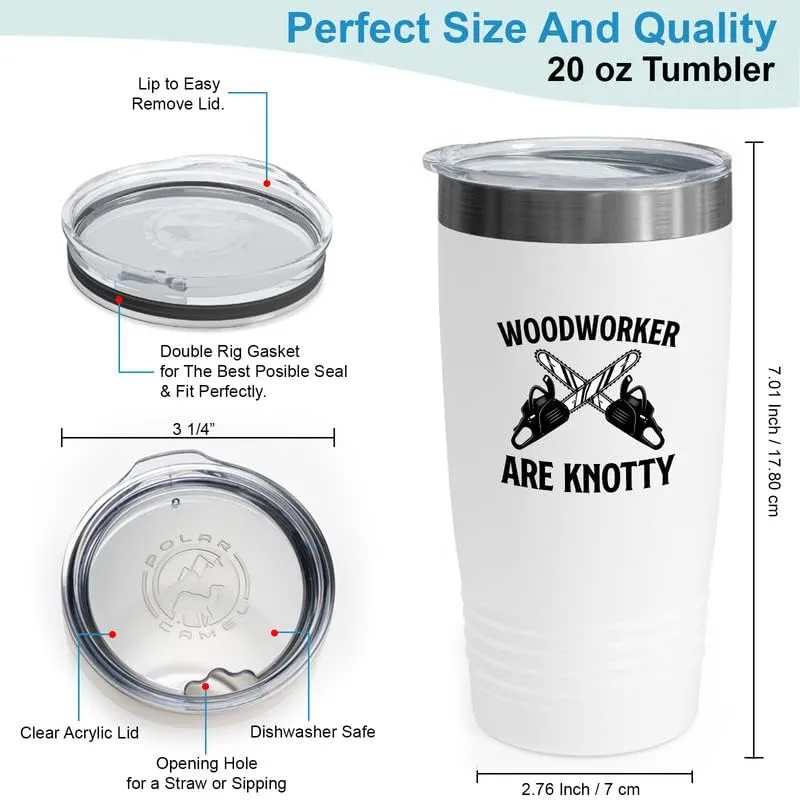 Woodworker White Viking Tumbler 20oz - Woodworker Are Knotty - Woodworking Cabinetmaker Carpenter Hammer Contractor Canvas Supplies Woodturning