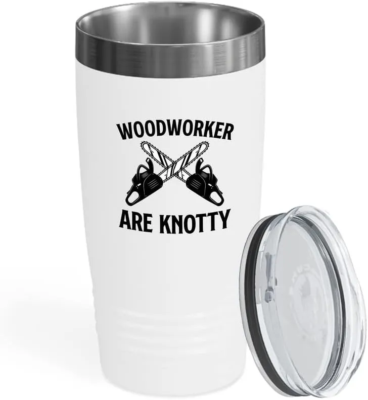 Woodworker White Viking Tumbler 20oz - Woodworker Are Knotty - Woodworking Cabinetmaker Carpenter Hammer Contractor Canvas Supplies Woodturning