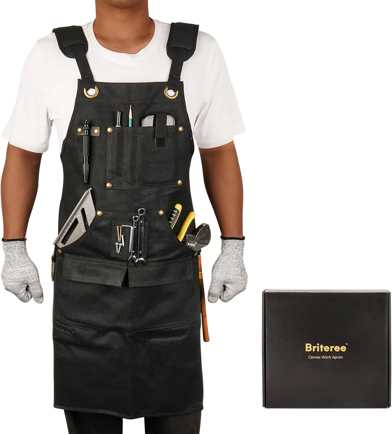 Woodworking Apron for Men, Gifts for Men Dad Father, with 9 Tool Pockets, Durable Waxed Canvas Work Apron for Woodworkers Carpenters Blacksmiths (Black-Waxed Canvas Apron)