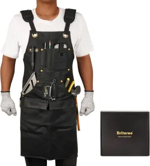 Woodworking Apron for Men, Gifts for Men Dad Father, with 9 Tool Pockets, Durable Waxed Canvas Work Apron for Woodworkers Carpenters Blacksmiths (Black-Waxed Canvas Apron)