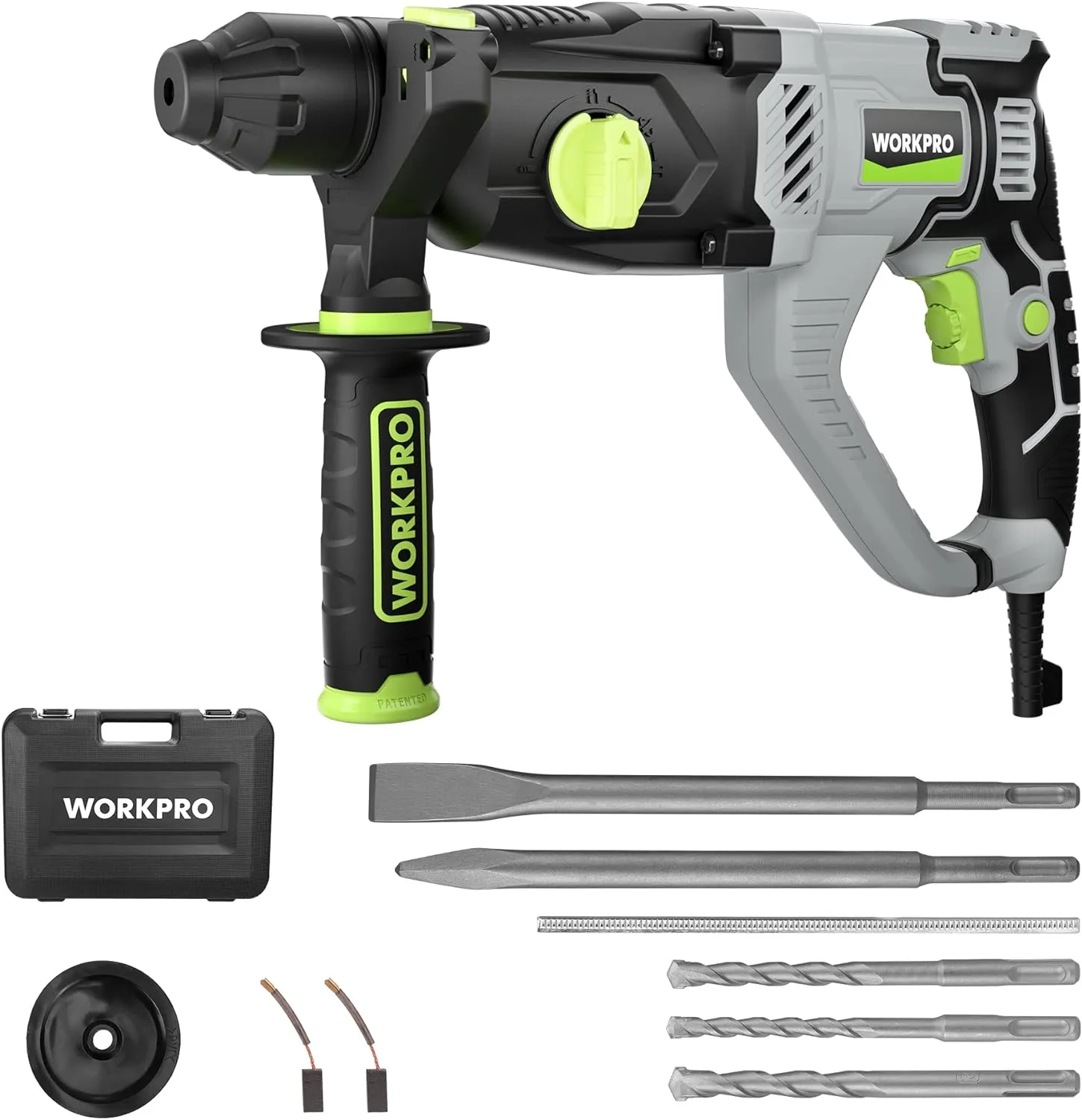 WORKPRO Premium 1-1/4 Inch SDS-Plus Rotary Hammer Drill, 7.5AMP, Lightweight Corded Version for Concrete Demolition Chipping Rotomartillo, 5 SDS-Plus Bits
