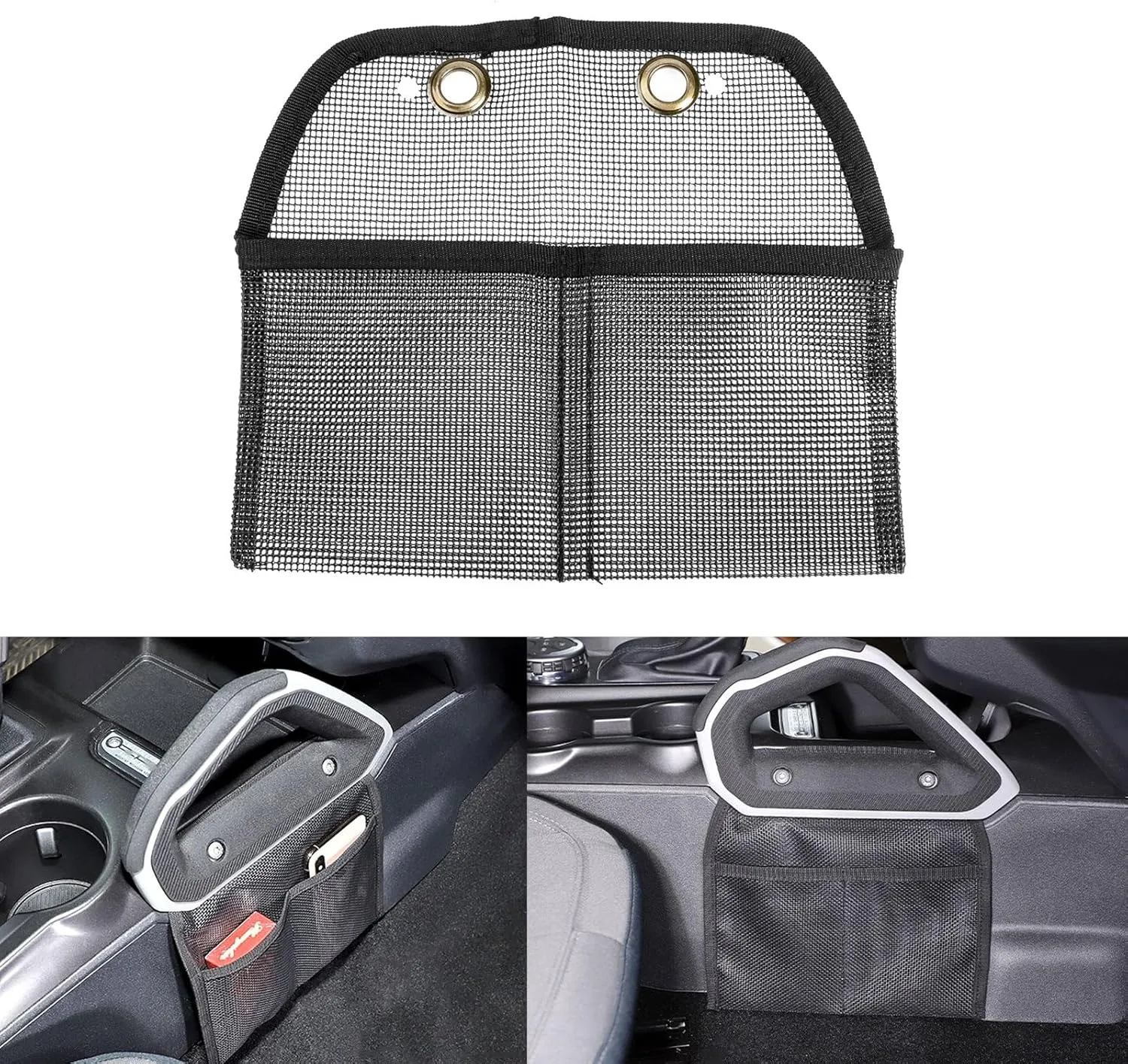 x xotic tech Car Interior Center Console Side Passenger Seat Gap Pocket Organizer Grab Handle Mesh Storage Bag Accessories, Compatible with Ford Bronco 2/4 doors 2021-2025 (Not for Bronco Sport Model)