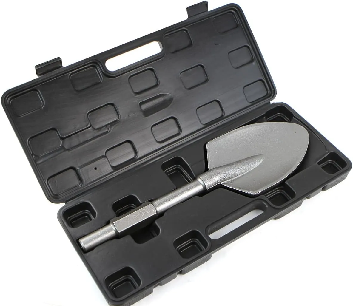 XtremepowerUS 1-1/8" Hex Shank 5" Shovel Width Construction Clay Spade Scoop Shovel Bit for Electric Demolition Jack Hammer w/Carrying Case