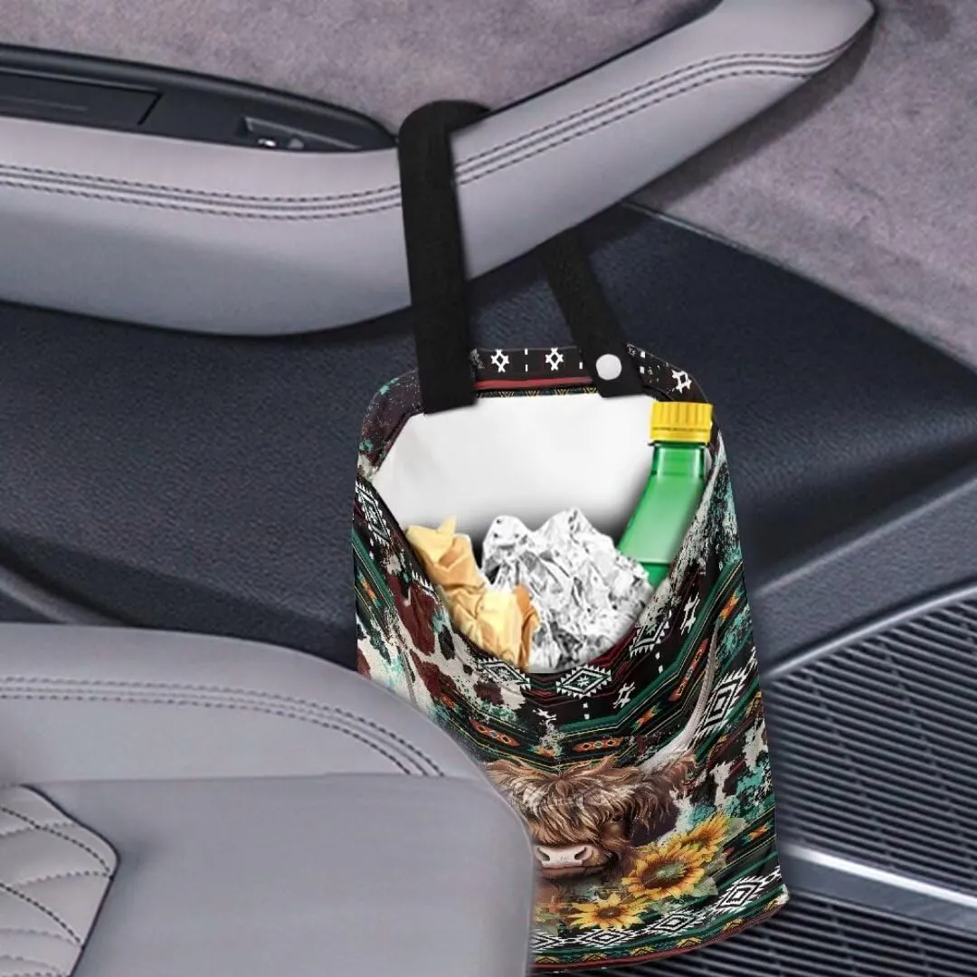 Yak Print Car Garbage Cans Hanging Car Trash Bag for SUV Vehicle Garbage Can Trash Bin Waste Container for Travel Camping Car Accessories Gift for Holiday