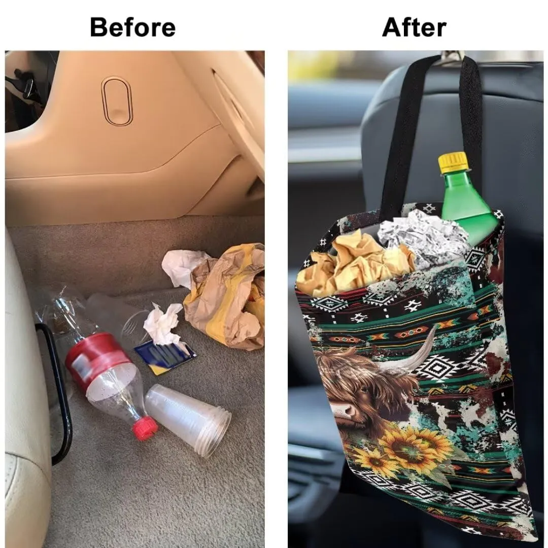 Yak Print Car Garbage Cans Hanging Car Trash Bag for SUV Vehicle Garbage Can Trash Bin Waste Container for Travel Camping Car Accessories Gift for Holiday
