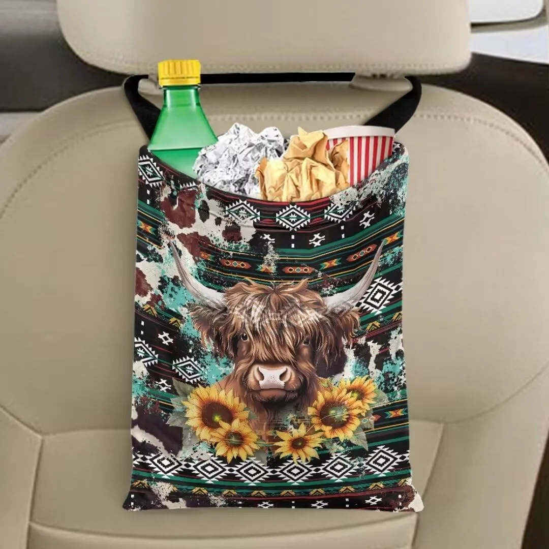 Yak Print Car Garbage Cans Hanging Car Trash Bag for SUV Vehicle Garbage Can Trash Bin Waste Container for Travel Camping Car Accessories Gift for Holiday