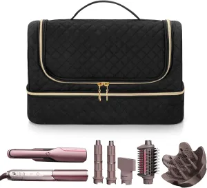 Yarwo Carrying Case Compatible with Shark Flexfusion HD641S/HD642S, Double Layers Hanging Travel Bag for FlexFusion Hair Straightener & Powerful Hair Dryer and Hair Styler Attachments, Black