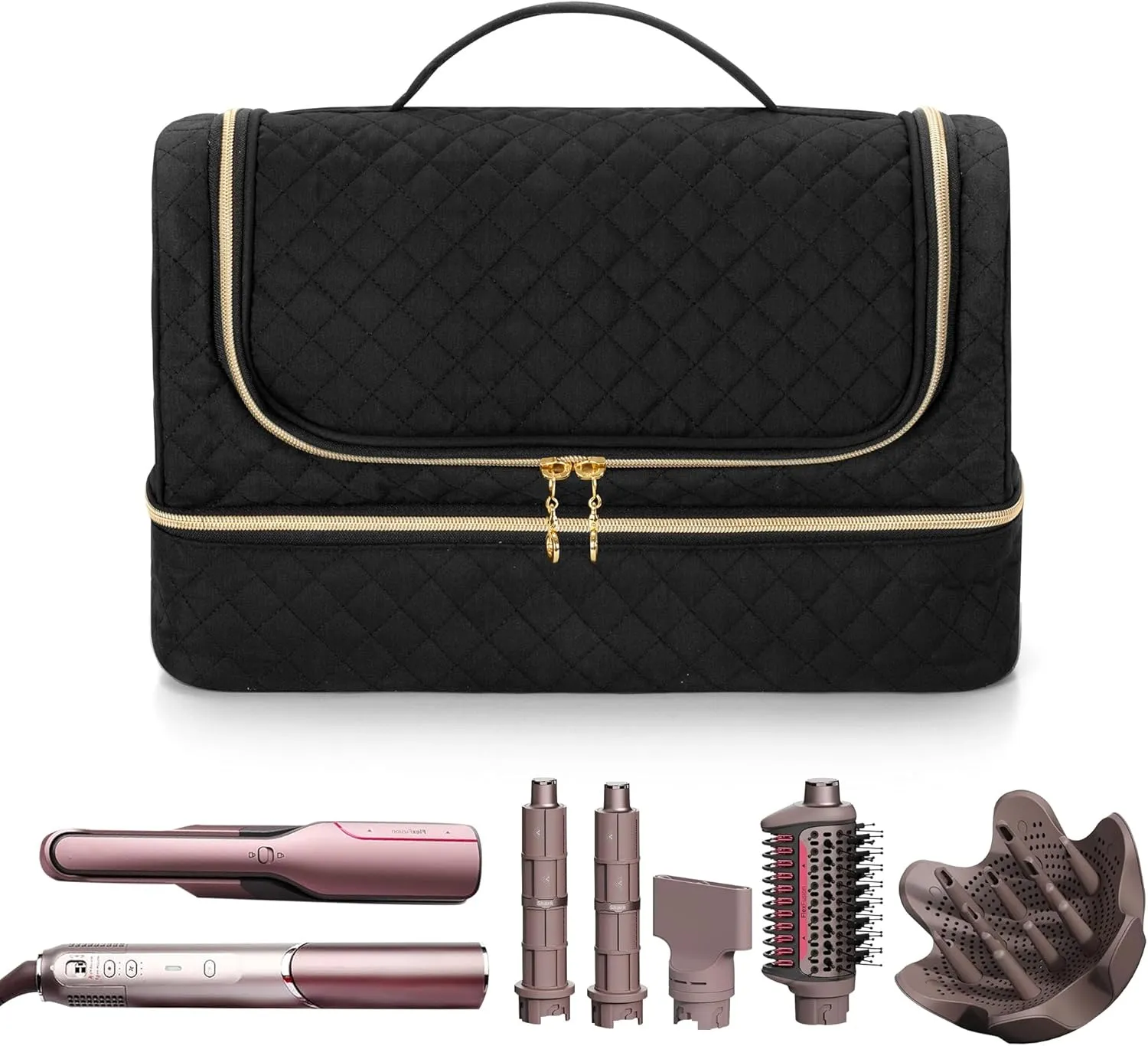 Yarwo Carrying Case Compatible with Shark Flexfusion HD641S/HD642S, Double Layers Hanging Travel Bag for FlexFusion Hair Straightener & Powerful Hair Dryer and Hair Styler Attachments, Black