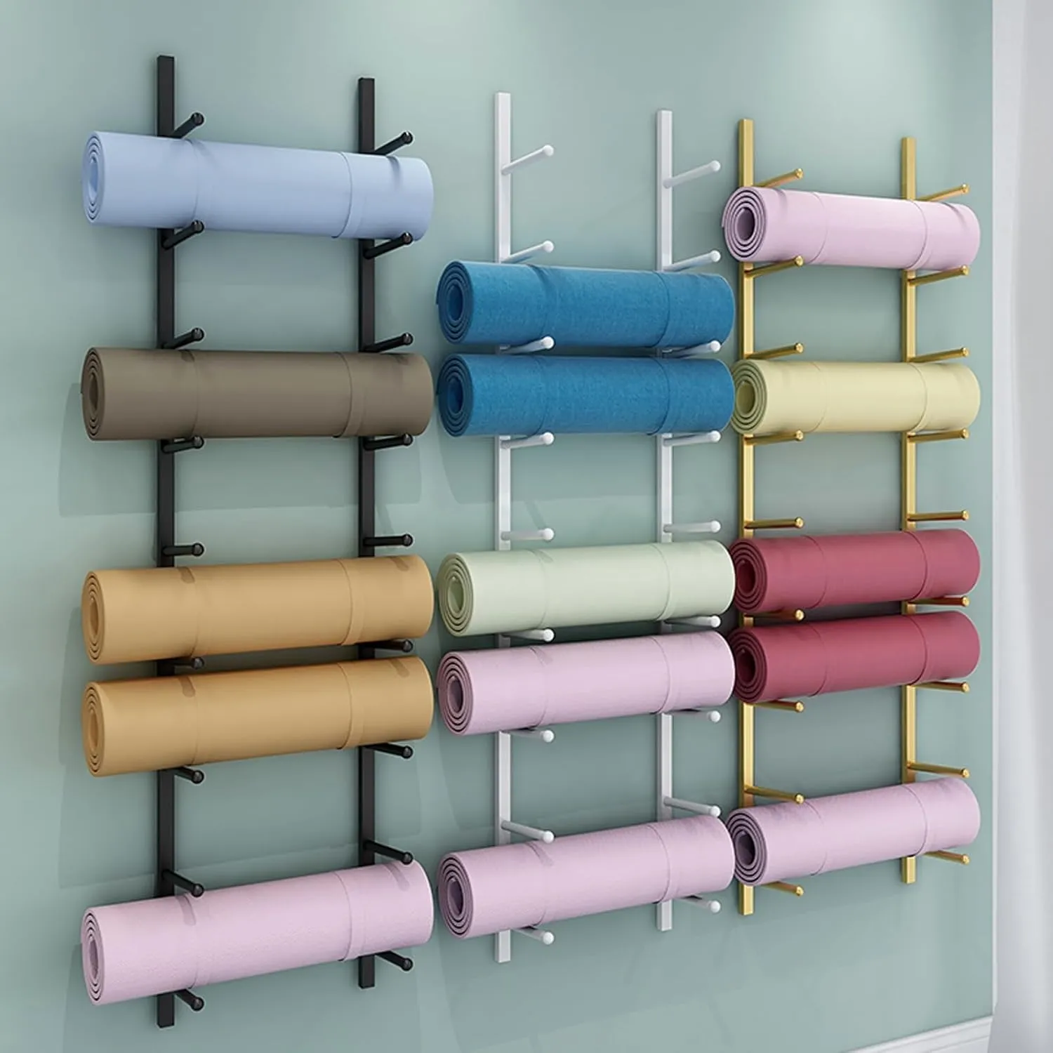 Yoga Mat Storage Rack, Wall Mounted Yoga Mat Holder, Large Capacity Storage Shelf, Multi-layer Storage, Home Hanging Storage Racks, Suitable for Home, Yoga Studio, Gym, School(Black,5-Tier)
