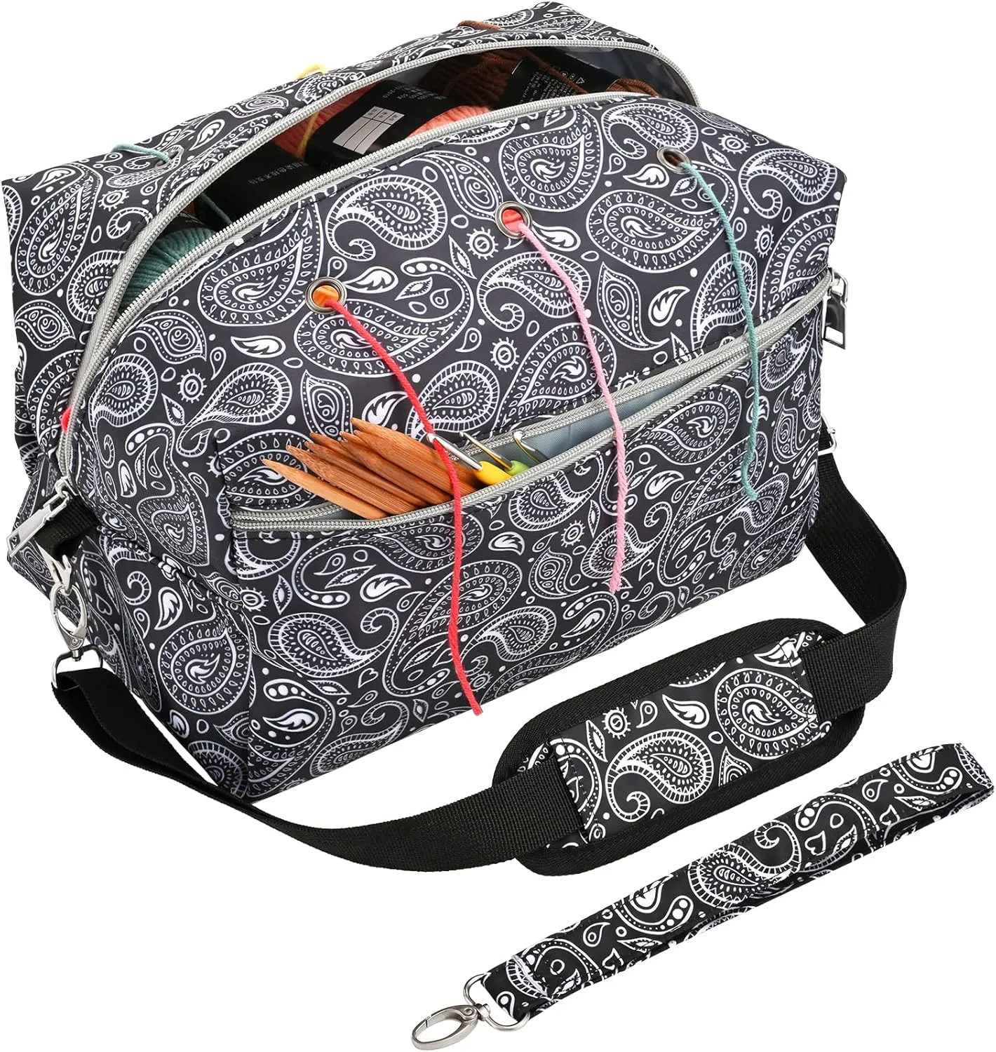 yookee home Crochet Bag Yarn Storage Yarn Bag for Crocheting On the Go Crochet Accessories Yarn Holder for Crochet Lovers,Mom,Women,Crocheting & Knitting Gifts Paisley