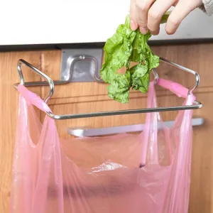 Yosoo Trash Rack, Trash Bag Holder Stainless Steel Door Back Kitchen Garbage Trash Bag Holder Hanging Rack Bracket