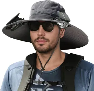 Yostyle Wide Brim Solar Fan Outdoor Fishing Hat for Men Women, Fishing Hat with USB & Solar Powered Fan Hat