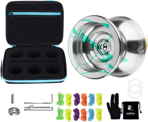 Yoyo Professional Unresponsive Yoyo N11 Silver Green, Alloy Metal Yoyo for Kids/Advanced Player Yo Yo Glove Yoyo Bag 12 Yoyo Strings with Yoyo Storage Bag Case, Organize&Protect Yoyos & Accessories