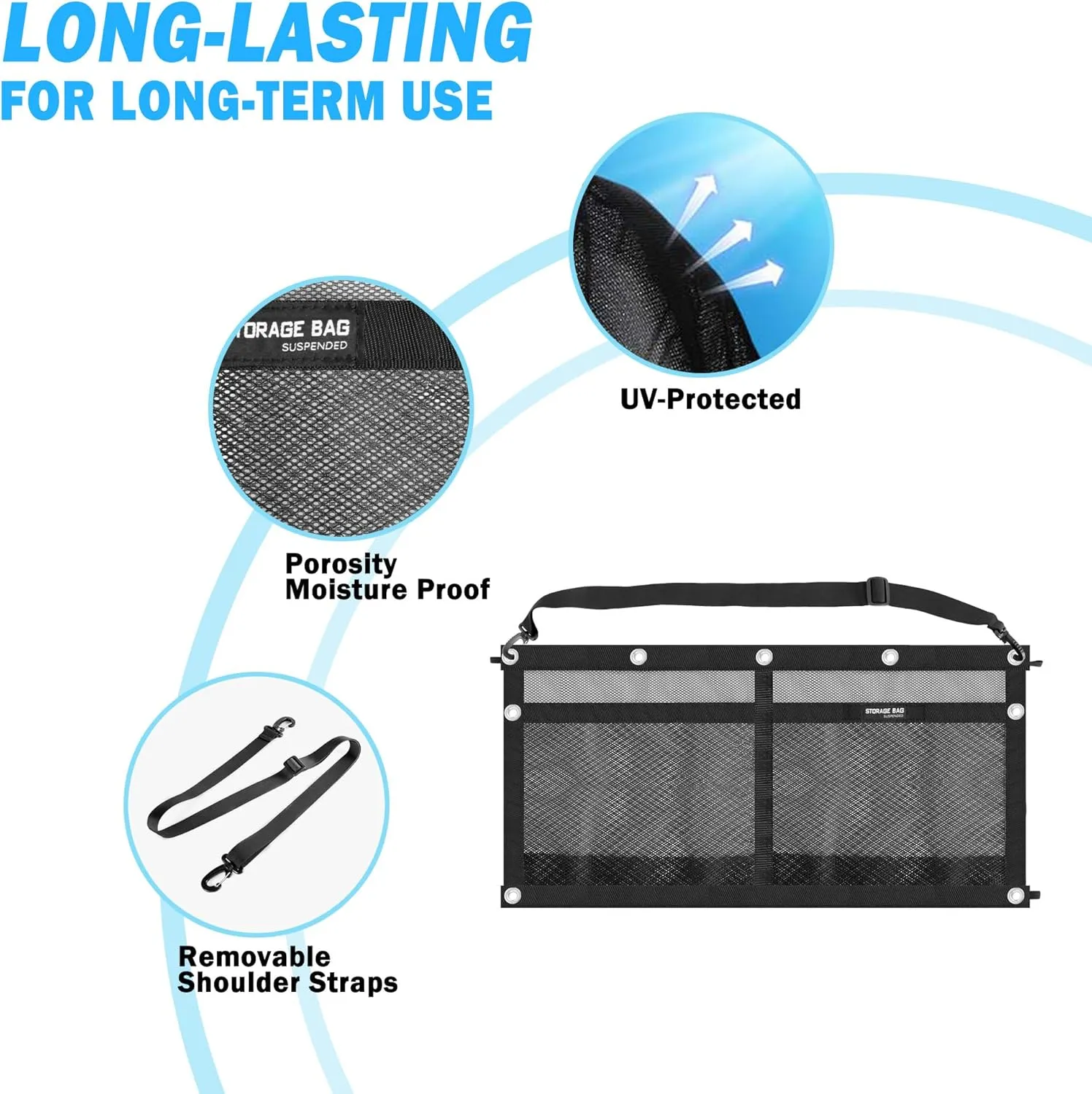 YUSOVE Mesh Storage Bag Boat Storage Bag Marine Suspended Storage Organizer,Kayak Storage Comparments,Attaches to Seat,with Elastic Ring (2pockets)